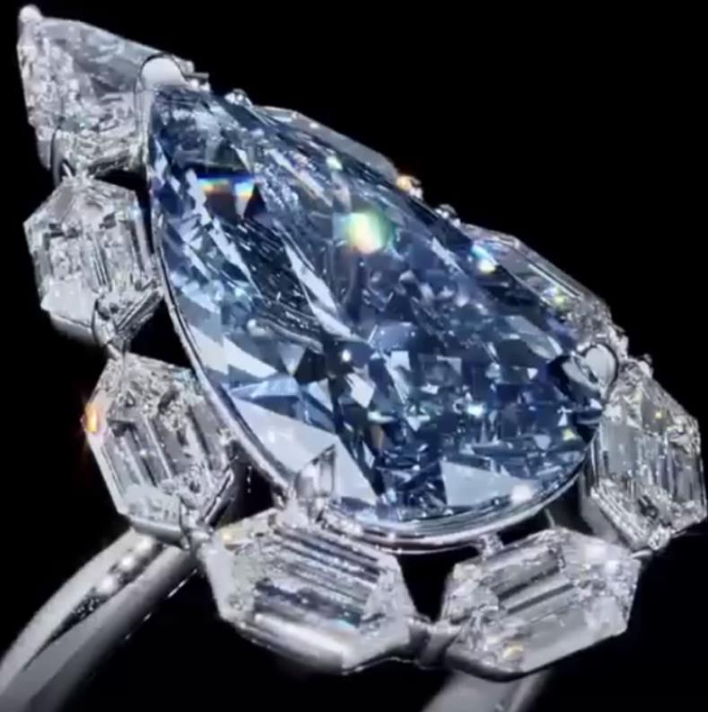 Blue Pear Cut Moissanite Diamond 18k White Gold Plated Engagement Ring | Mix Mix Style-Mix MIx Style