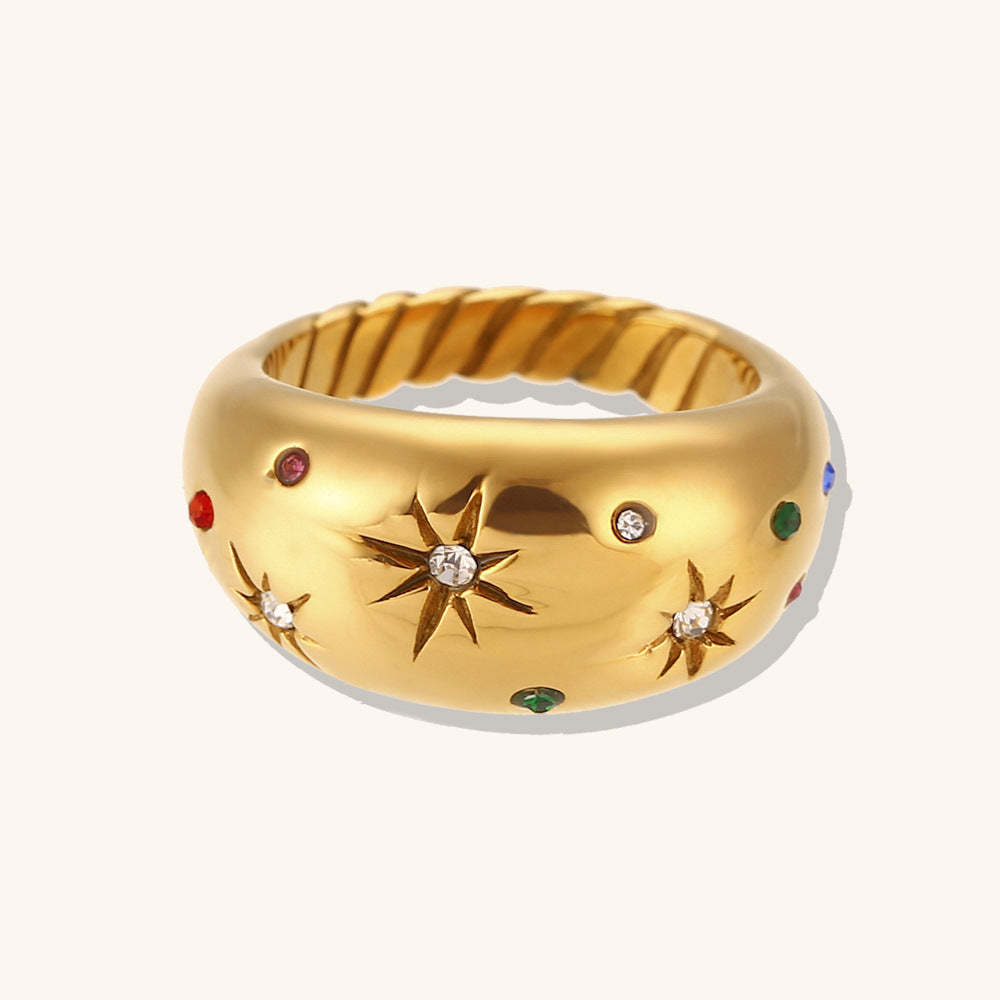 Solid Antique Style Star Round Micro Diamonds Elegant 18k Vermeil Gold Plated Ring Jewelry | Mix Mix Style-Mix MIx Style