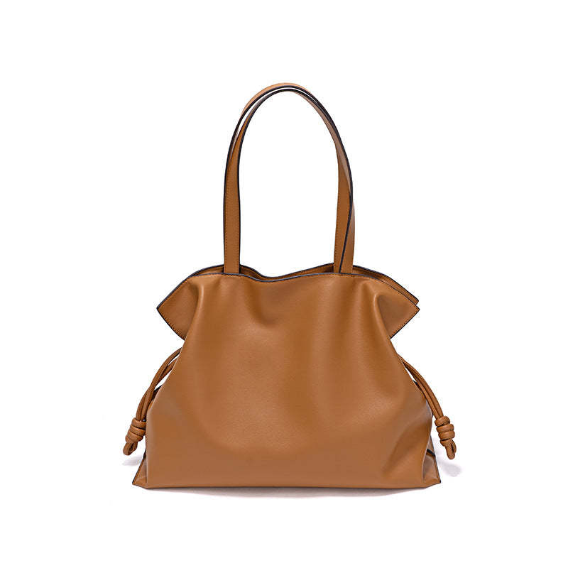 Bags new cowhide blessing bag leather women's bag pleated shoulder bag drawstring large bag | Mix Mix Style [Hot Seller]-Mix MIx Style