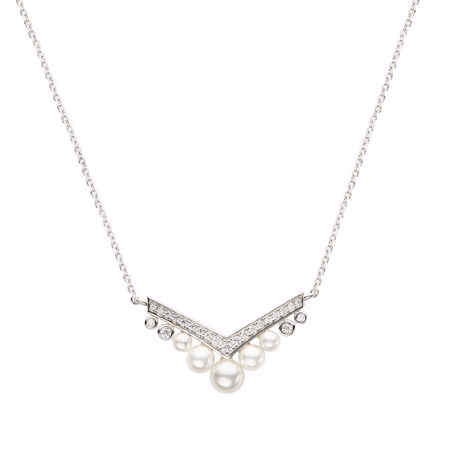 2022 summer new product 925 silver crown egret shell bead necklace gold-plated French fairy style V-shaped crown clavicle chain-Mix MIx Style