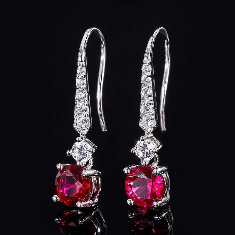 Pink - Blue Timeless Round Cut Moissanite Diamond Elegant 18k Vermeil Gold Plated Drop Earrings | Mix Mix Style-Mix MIx Style