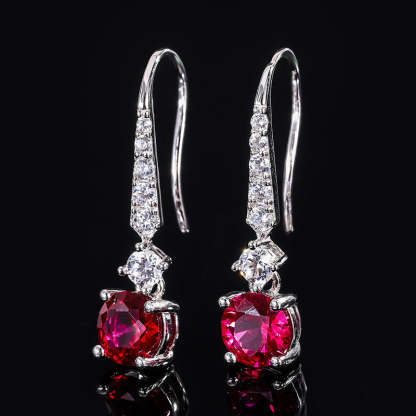 Pink - Blue Timeless Round Cut Moissanite Diamond Elegant 18k Vermeil Gold Plated Drop Earrings | Mix Mix Style-Mix MIx Style