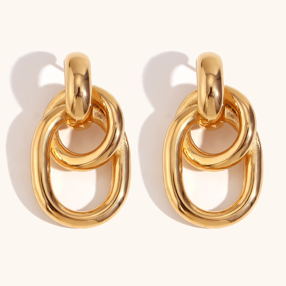 Thick Chain Geometric Trendy Elegant 18k Vermeil Gold Plated Vintage Retro Drop Earrings | Mix Mix Style-Mix MIx Style