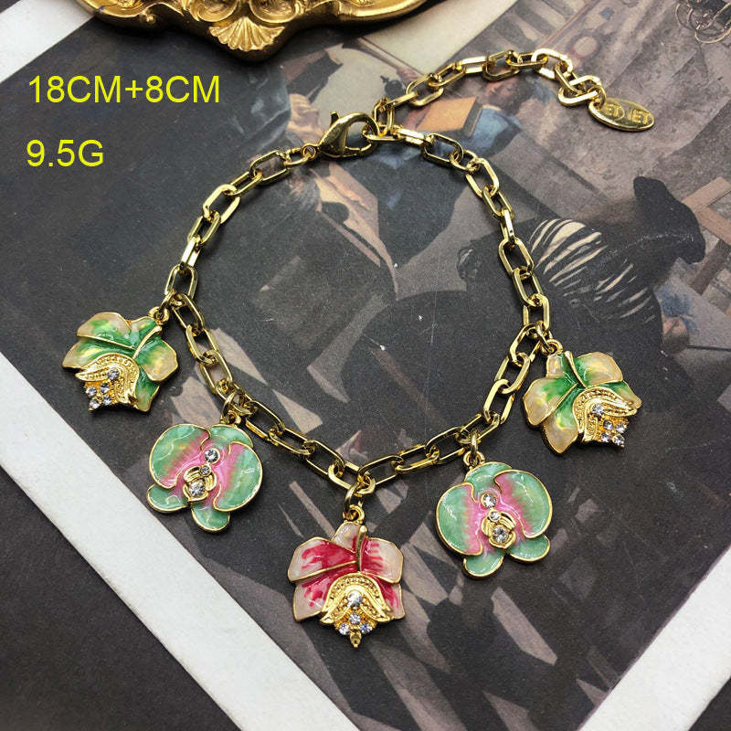 Multicolor Flowers Vintage Pendant Akoya Pearl Luxury 18k Gold Plated Necklace Earring Bracelet Jewelry Set | Mix Mix Style-Mix MIx Style