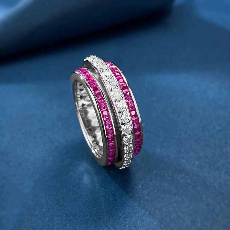 Trend Green Rotating Round Cut Moissanite Diamonds 18k White Gold Engagement Ring | Mix Mix Style-Mix MIx Style