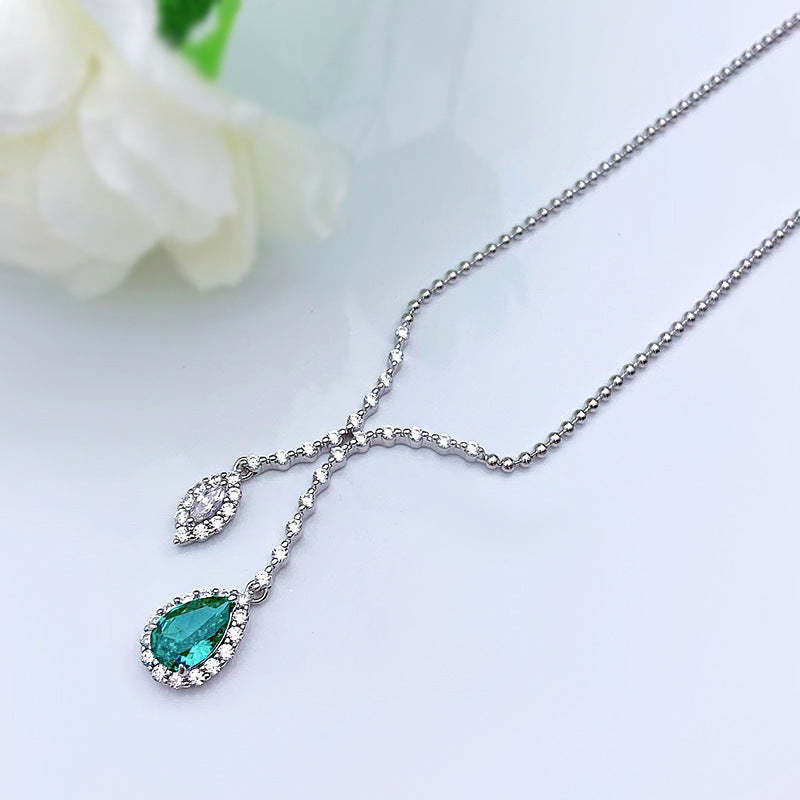 Mujing Jewelry 2023 European 3ct and American New Products 925 Silver Paraiba 7*11 High Carbon Diamond Necklace Women's Clavicle Chain Pendant-Mix MIx Style