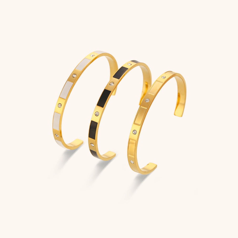 European and American cross-border hot selling rectangular zircon open bracelet simple stainless steel plated 18K gold dripping oil hand jewelry for women-Mix MIx Style