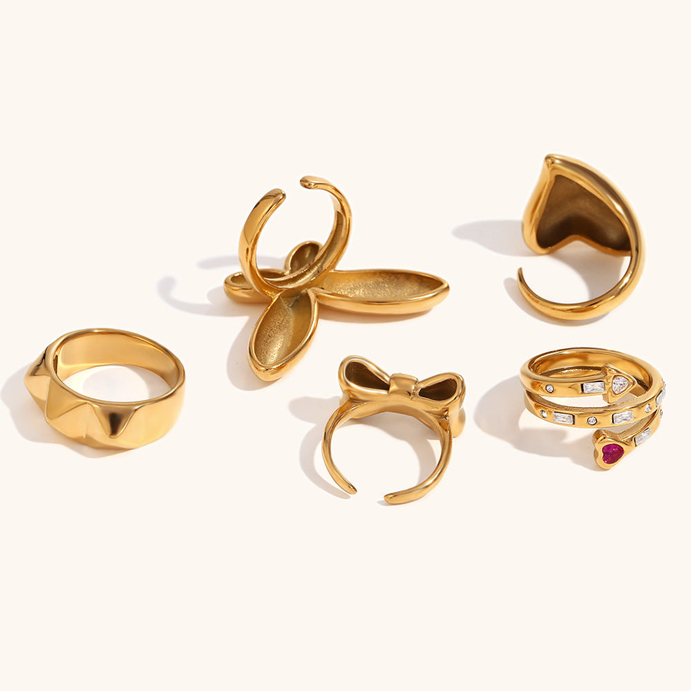 Bow/Butterfly/Heart Styles Open Retro Classic Diamonds Dainty 18k Vermeil Gold Plated Ring Jewelry | Mix Mix Style-Mix MIx Style