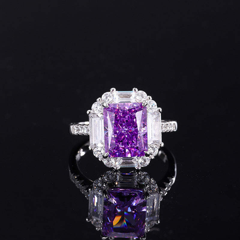 Douyin's best-selling fashion daily style high carbon diamond purple diamond pendant ring 8*10 earrings 6*8 set S925 silver-Mix MIx Style