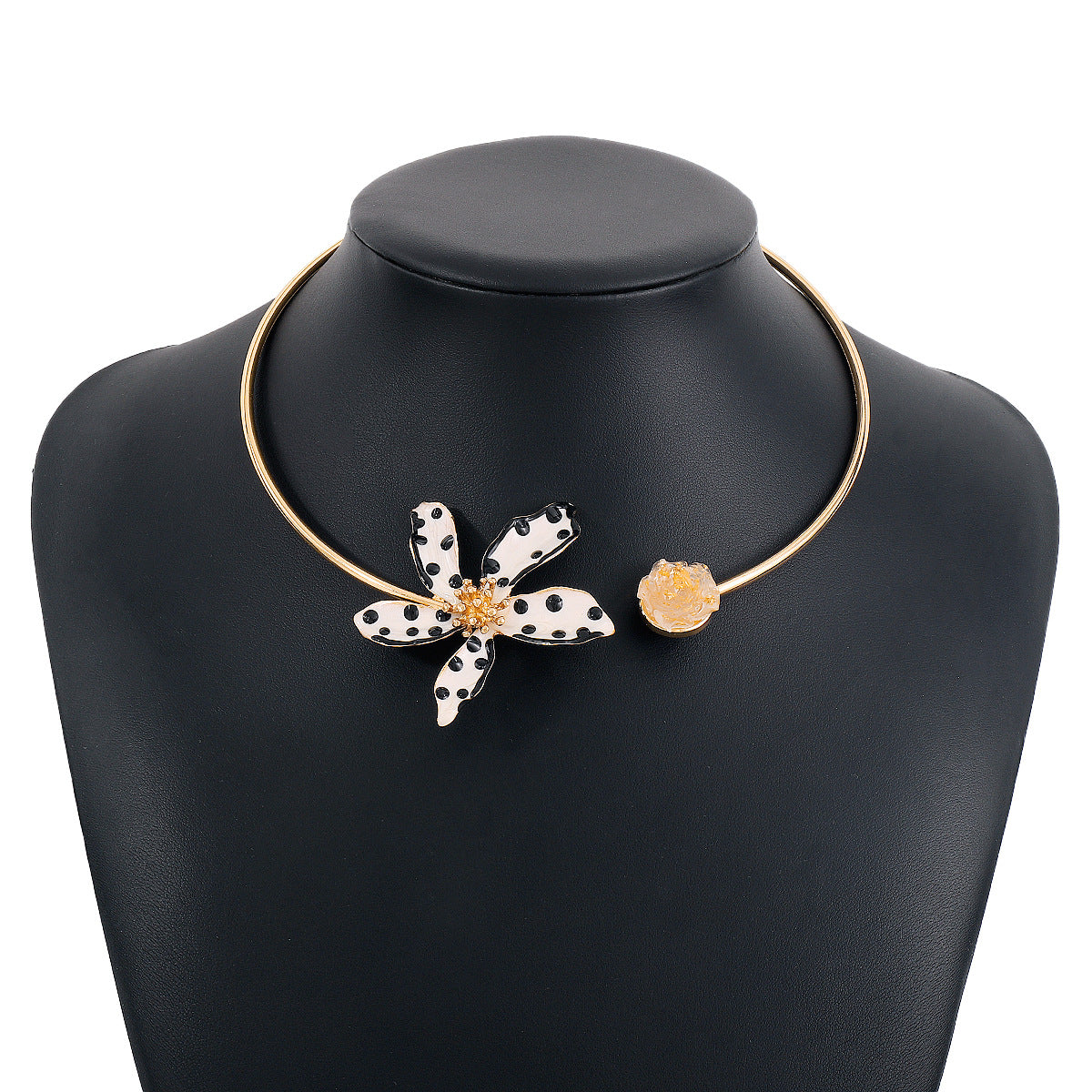 Blue Flower Solid Vintage Retro Luxury 18k Vermeil Gold Plated Open Necklace Jewelry | Mix Mix Style-Mix MIx Style