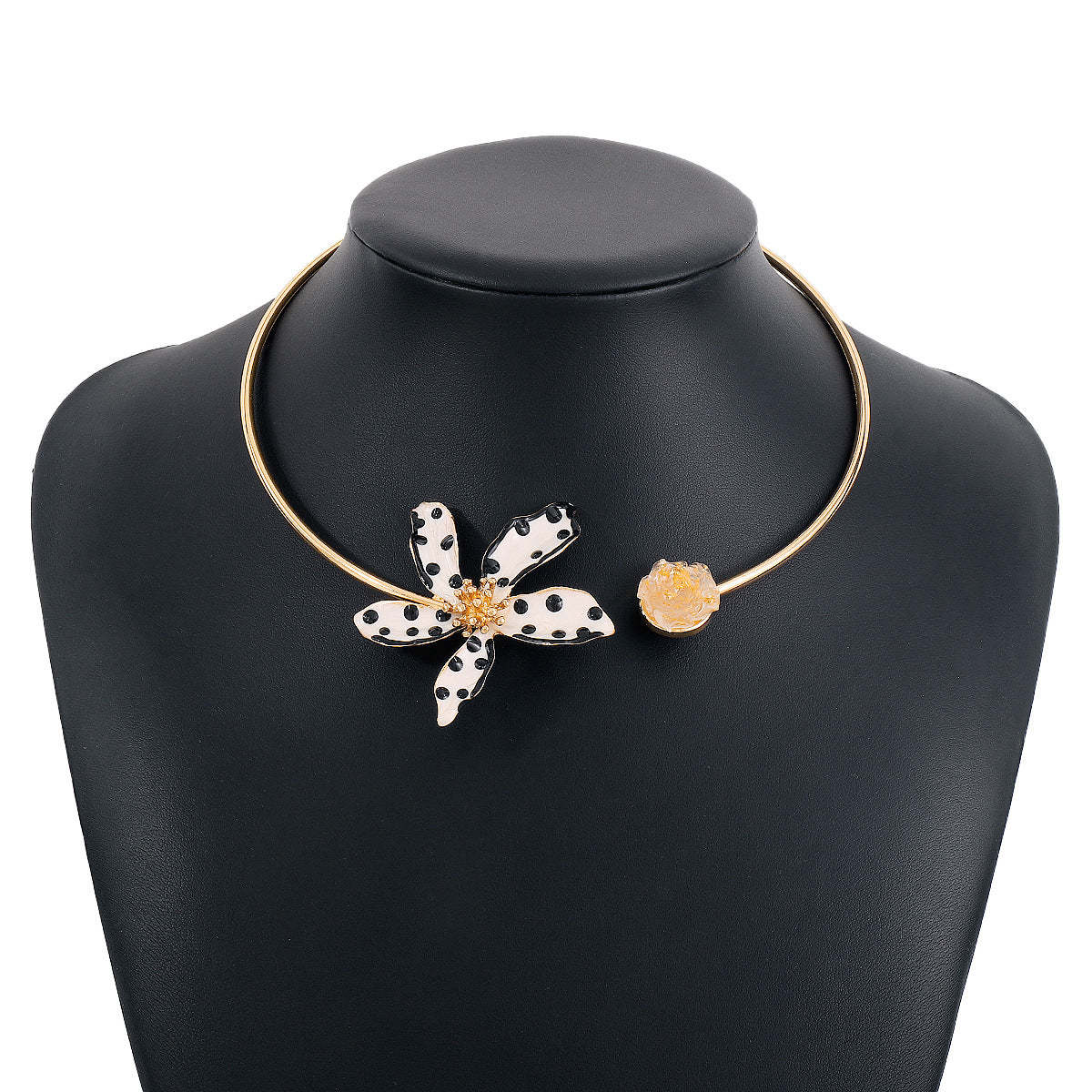 Blue Flower Solid Vintage Retro Luxury 18k Vermeil Gold Plated Open Necklace Jewelry | Mix Mix Style-Mix MIx Style