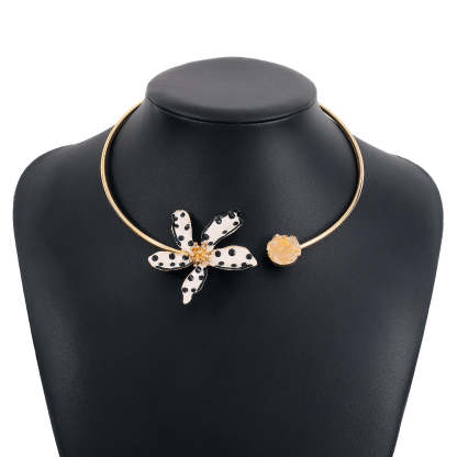 Blue Flower Solid Vintage Retro Luxury 18k Vermeil Gold Plated Open Necklace Jewelry | Mix Mix Style-Mix MIx Style