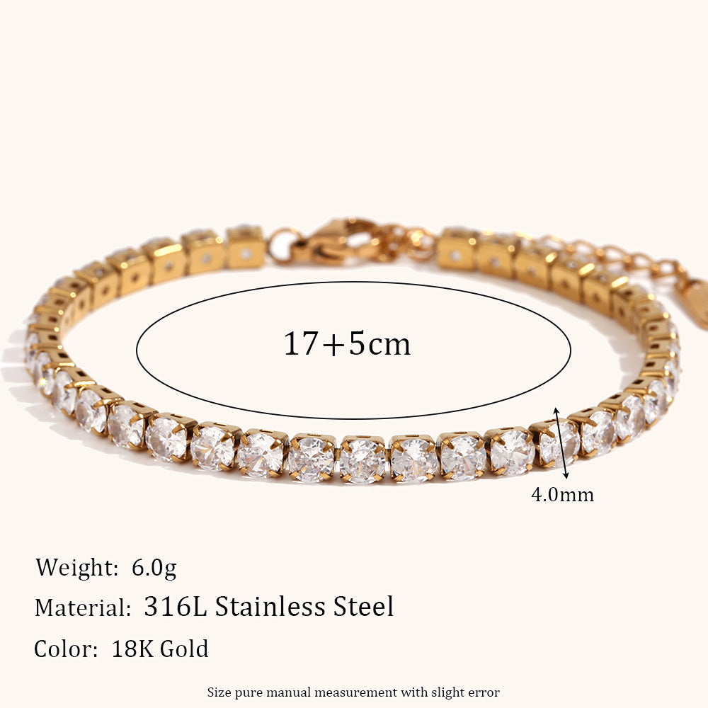 European and American cross-border hot selling fashion light luxury zircon chain bracelet stainless steel plated 18K gold simple hand jewelry-Mix MIx Style