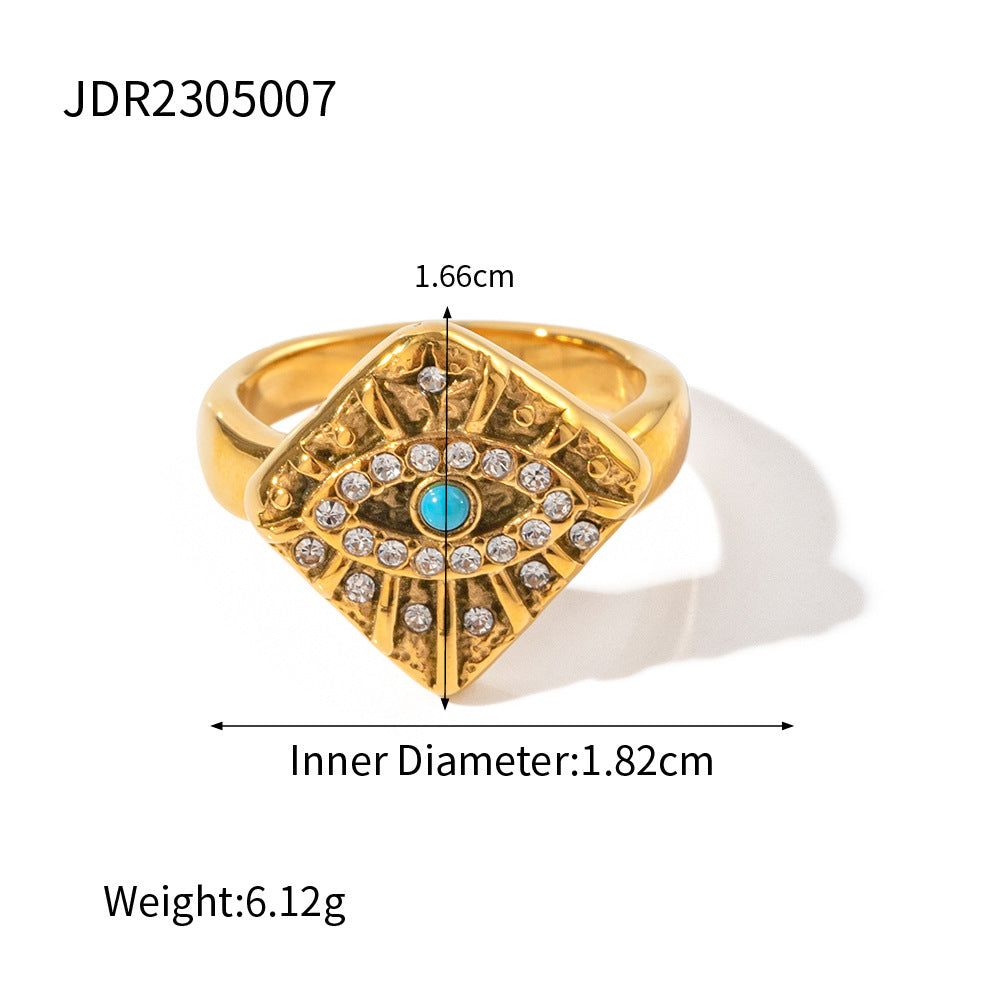 Turquoise Devils Eye Retro  Pendant White Diamonds Luxury 18k Gold Plated Necklace & Ring Jewelry Set | Mix Mix Style-Mix MIx Style