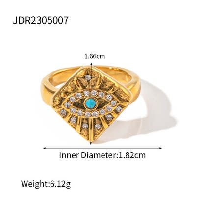 Turquoise Devils Eye Retro  Pendant White Diamonds Luxury 18k Gold Plated Necklace & Ring Jewelry Set | Mix Mix Style-Mix MIx Style