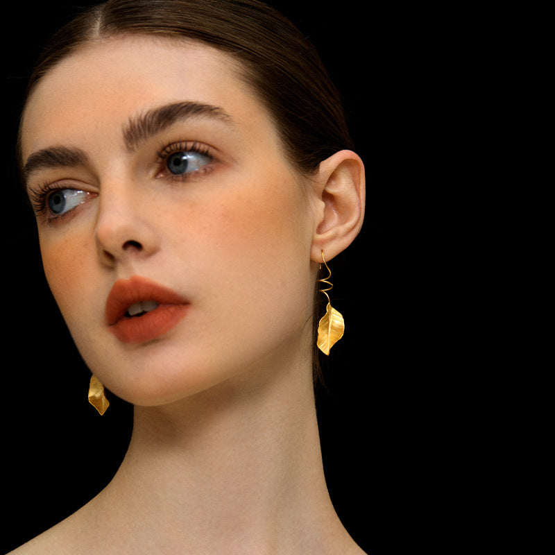Design autumn leaves S925 sterling silver French style romantic elegant temperament high-end leaf earrings-Mix MIx Style