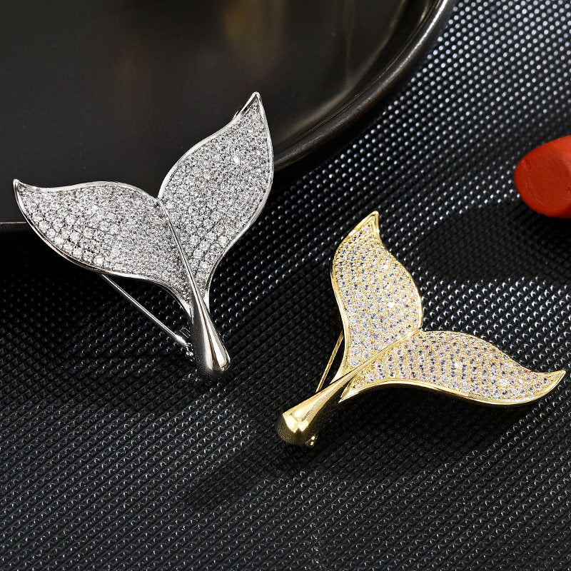 Fashionable and versatile cute fishtail zircon brooch Korean simple temperament suit jacket accessories corsage brooch for women-Mix MIx Style
