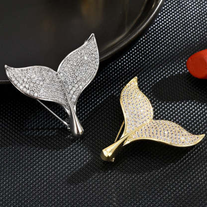 Fashionable and versatile cute fishtail zircon brooch Korean simple temperament suit jacket accessories corsage brooch for women-Mix MIx Style
