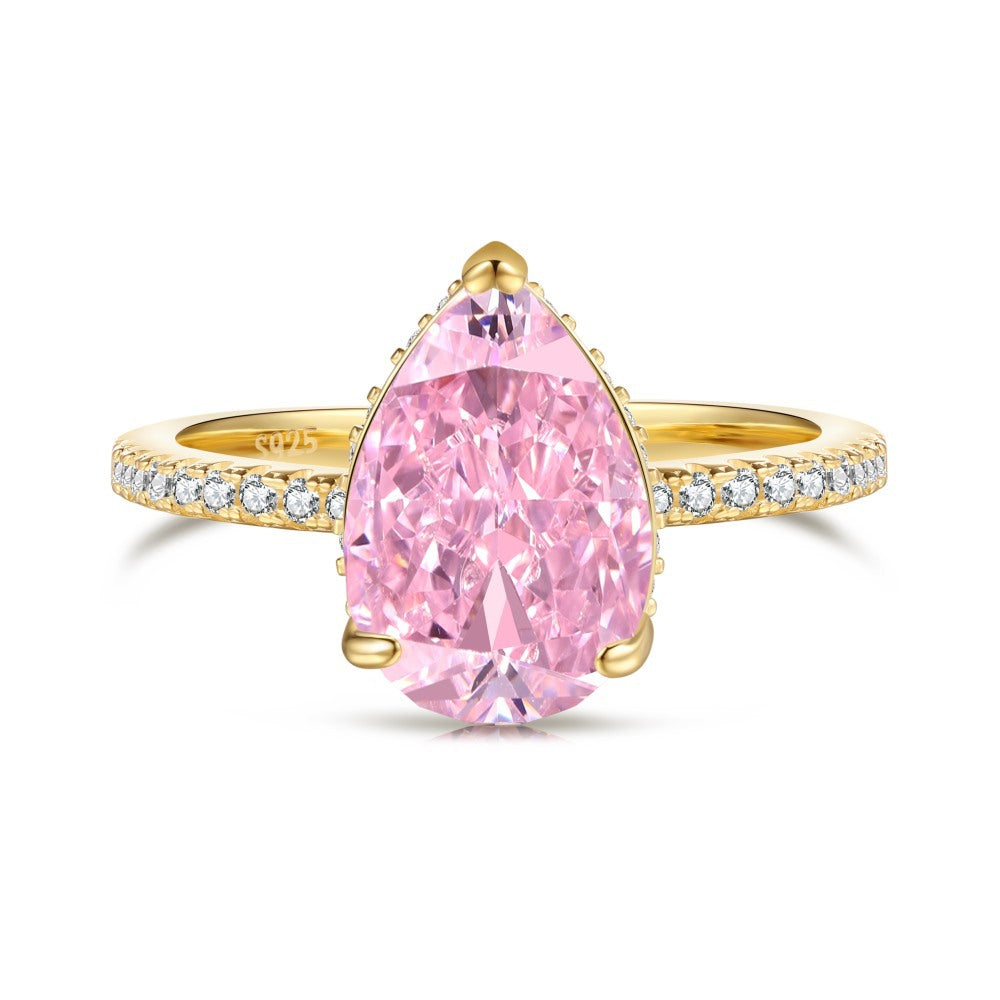 Dainty Pink Pear Cut Moissanite Diamond ct 18k White/Vermeil Gold Plated Engagement Ring | Mix Mix Style-Mix MIx Style