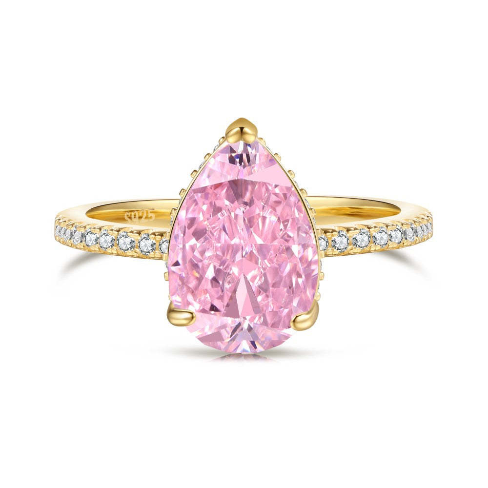 Dainty Pink Pear Cut Moissanite Diamond ct 18k White/Vermeil Gold Plated Engagement Ring | Mix Mix Style-Mix MIx Style