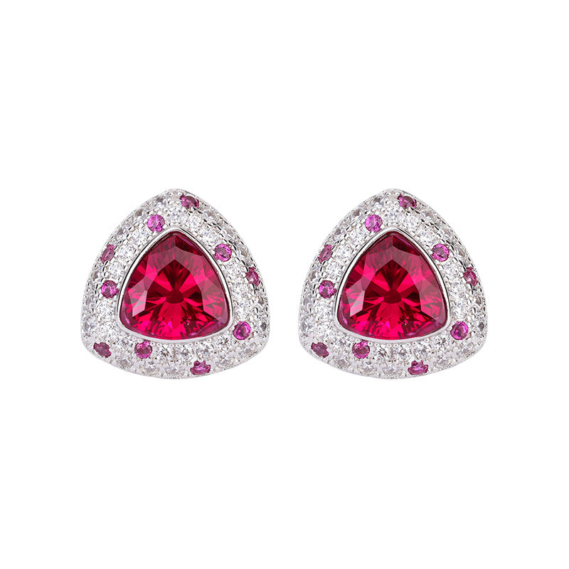 White & Pink Triangle Moissanite Diamonds 2ct Elegant 18k White Gold Plated Stud Earrings | Mix Mix Style-Mix MIx Style