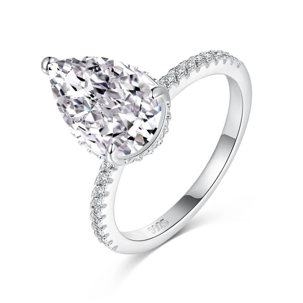 Dainty Pink Pear Cut Moissanite Diamond ct 18k White/Vermeil Gold Plated Engagement Ring | Mix Mix Style-Mix MIx Style