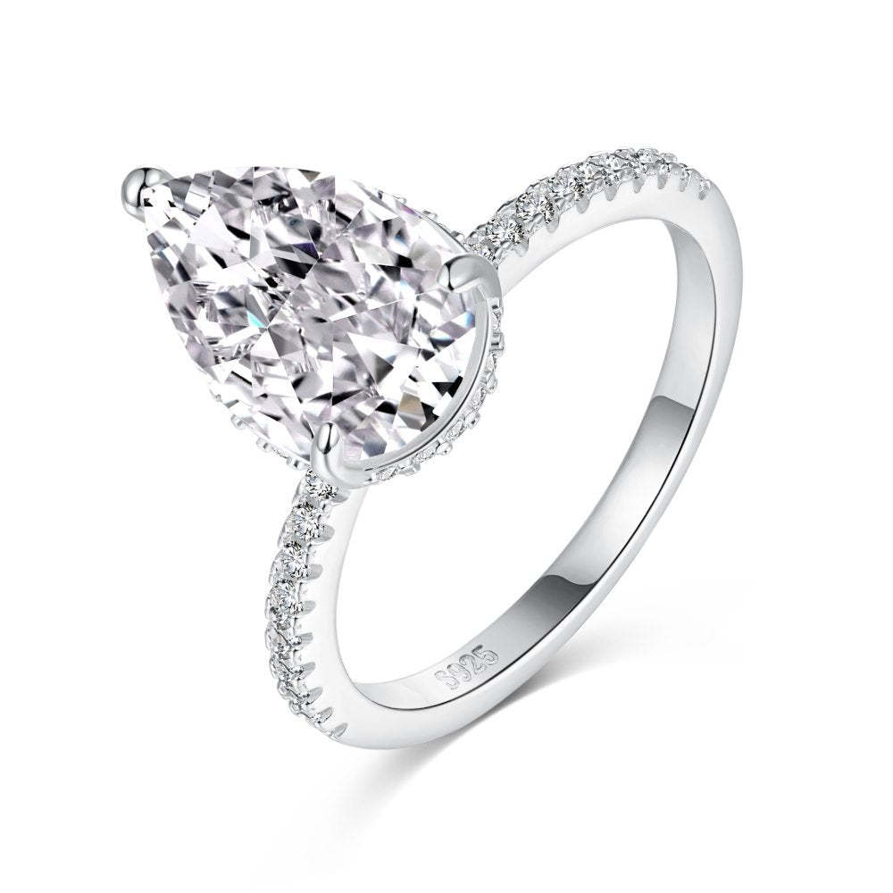Dainty Pink Pear Cut Moissanite Diamond ct 18k White/Vermeil Gold Plated Engagement Ring | Mix Mix Style-Mix MIx Style