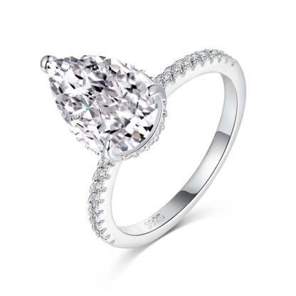 Dainty Pink Pear Cut Moissanite Diamond ct 18k White/Vermeil Gold Plated Engagement Ring | Mix Mix Style-Mix MIx Style