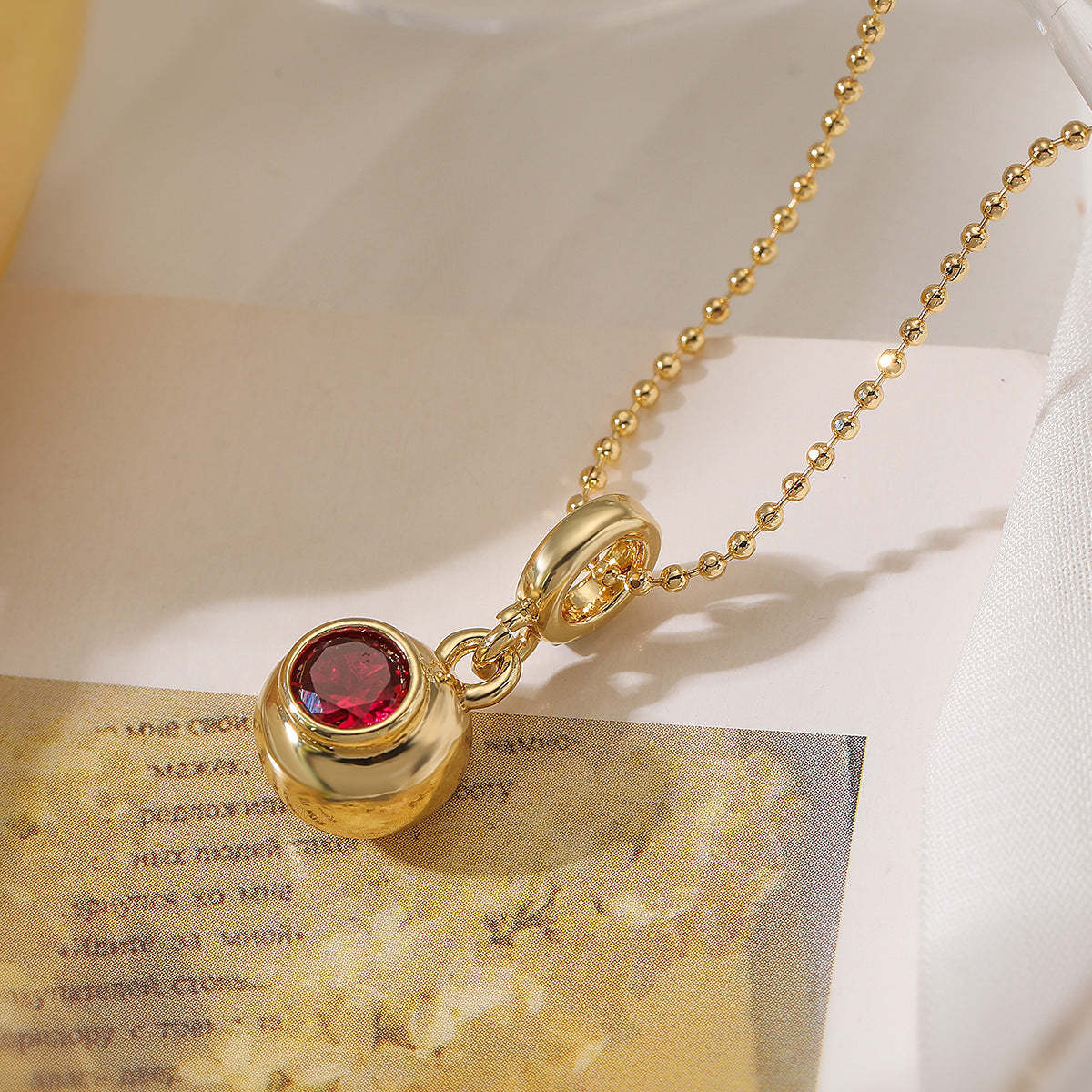 Round Retro Classic Pendant Red Round Cut Diamond Luxury 18k Vermeil Gold Plated Necklace Jewelry | Mix Mix Style-Mix MIx Style