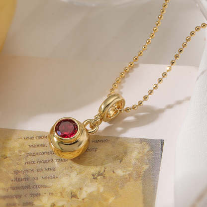 Round Retro Classic Pendant Red Round Cut Diamond Luxury 18k Vermeil Gold Plated Necklace Jewelry | Mix Mix Style-Mix MIx Style