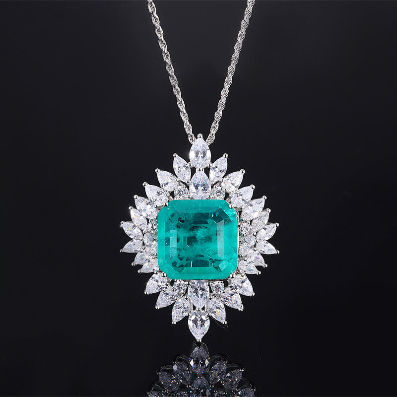 Green Retro Classic Pendant Cushion Cut Diamond 5ct Luxurious 18k Gold Plated Necklace Earrings Ring Jewelry Set | Mix Mix Style-Mix MIx Style