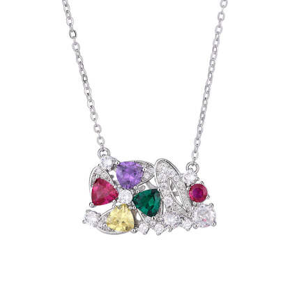 Multicolor Vintage Pendant Cut Diamonds Luxury 18k White Gold Plated Necklace Earring Bracelet Jewelry Set | Mix Mix Style-Mix MIx Style
