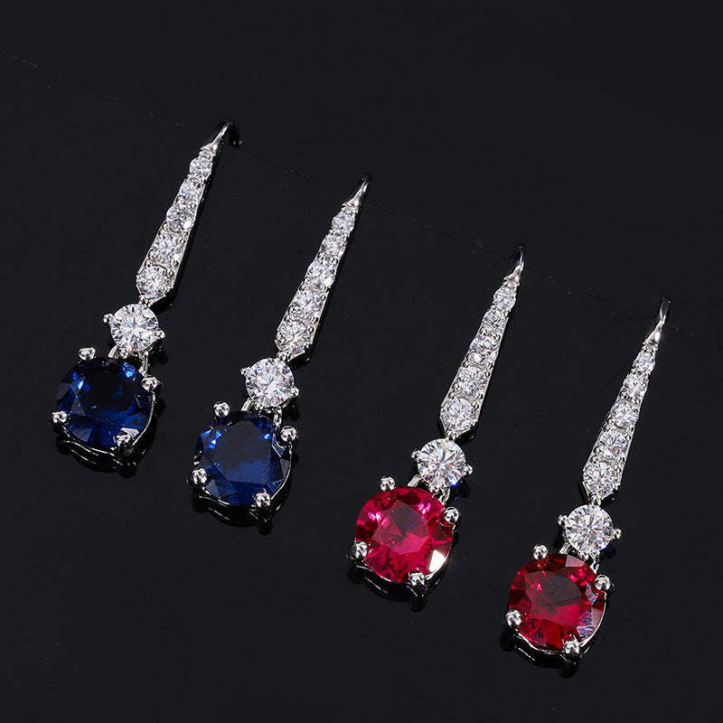 Pink - Blue Timeless Round Cut Moissanite Diamond Elegant 18k Vermeil Gold Plated Drop Earrings | Mix Mix Style-Mix MIx Style