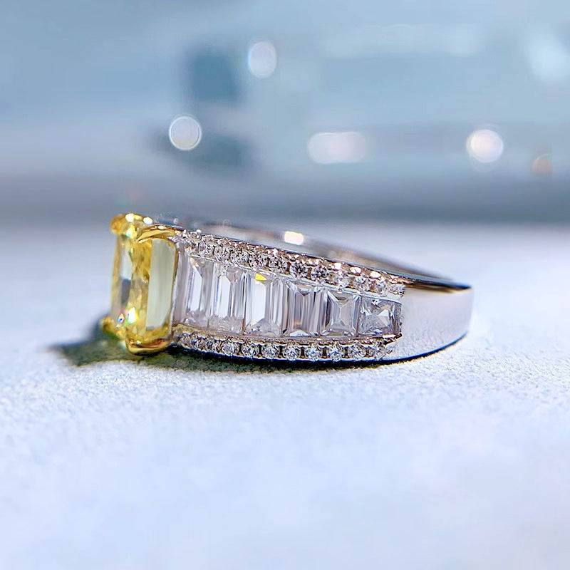 Dazzling Yellow Radiant Cut Moissanite Diamond 3ct Luxury 18k White Gold Engagement Ring | Mix Mix Style-Mix MIx Style