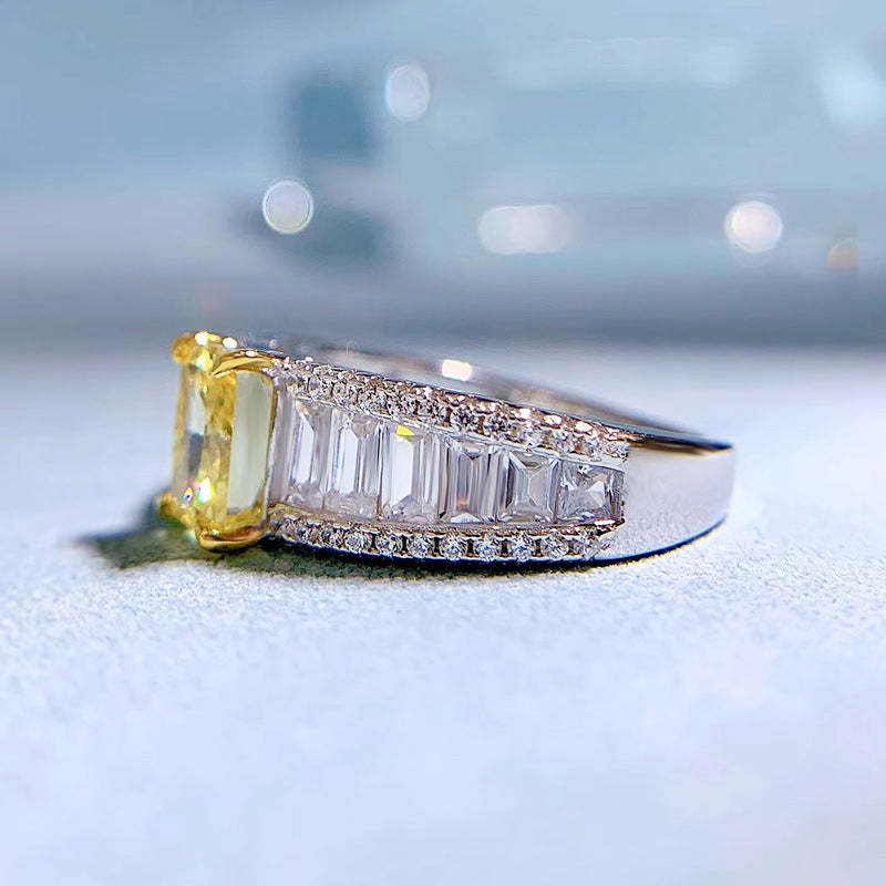 Dazzling Yellow Radiant Cut Moissanite Diamond 3ct Luxury 18k White Gold Engagement Ring | Mix Mix Style-Mix MIx Style