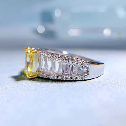 Dazzling Yellow Radiant Cut Moissanite Diamond 3ct Luxury 18k White Gold Engagement Ring | Mix Mix Style-Mix MIx Style