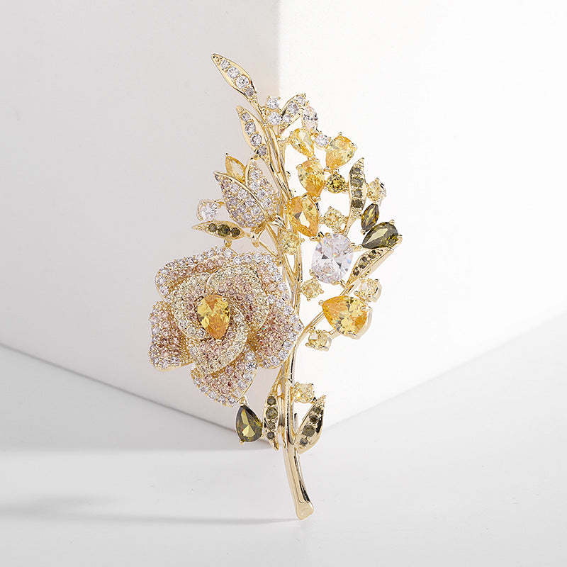 Korean heavy industry micro-encrusted zirconium corsage temperament flower zircon brooch evening dress accessories rose brooch for women-Mix MIx Style