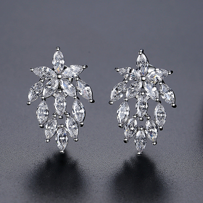 White Leafs Tassel Marquise Cut Moissanite Diamonds Elegant 18k Vermeil Gold Plated Vintage Drop Earrings | Mix Mix Style-Mix MIx Style