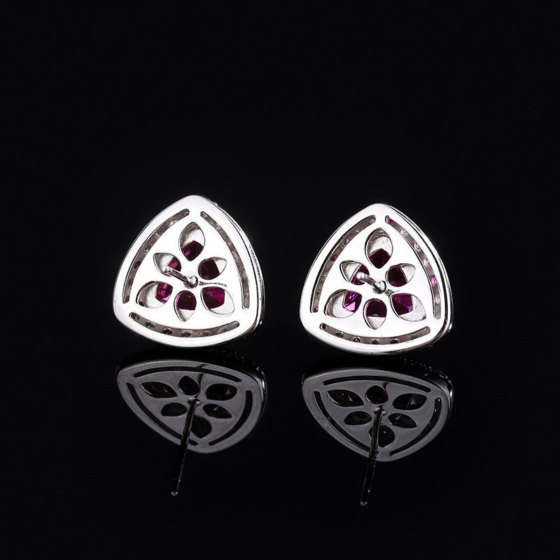 White & Pink Triangle Moissanite Diamonds 2ct Elegant 18k White Gold Plated Stud Earrings | Mix Mix Style-Mix MIx Style