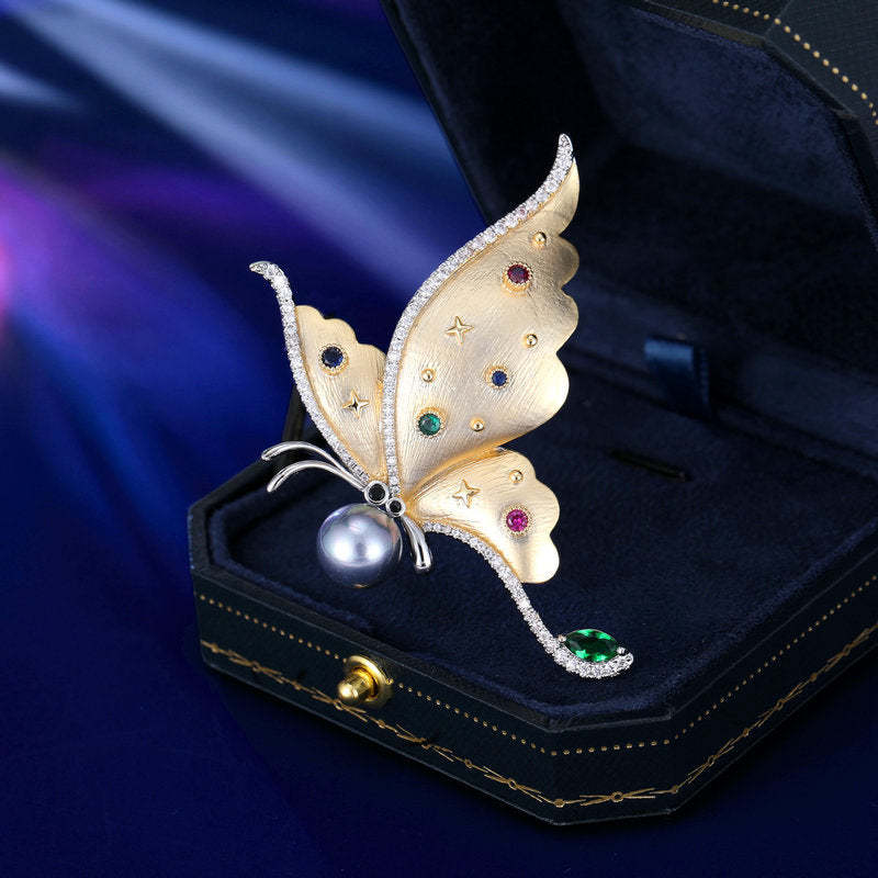 New style niche high-grade insect corsage accessories for women multi-purpose waist anti-exposure pin pearl butterfly brooch-Mix MIx Style
