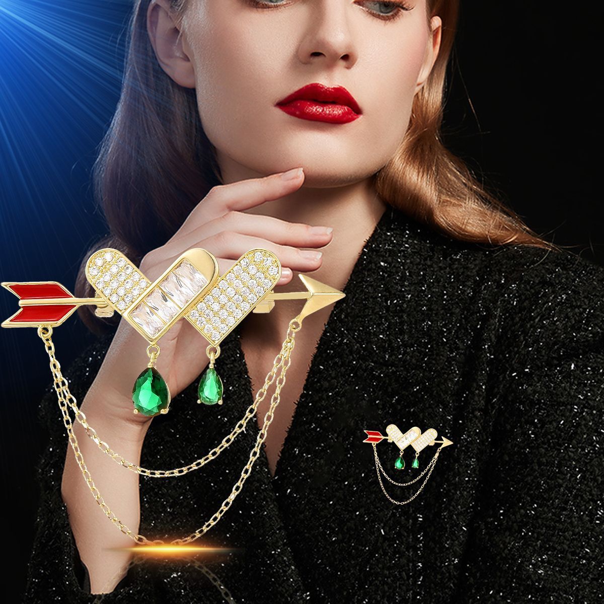 Design sense, all-match, light luxury, elegant, personality, one-arrow-through-the-heart tassel brooch, anti-exposure accessories, unisex brooch-Mix MIx Style