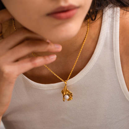 Seashell Classic Akoya Pearl Pendant Luxury 18k Gold Plated Necklace Earring & Ring Jewelry Set | Mix Mix Style-Mix MIx Style