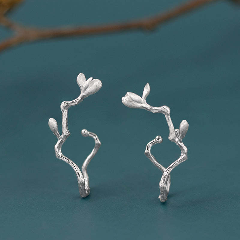 Original design sparse shadow S925 sterling silver three-dimensional magnolia flower national trend ear cuff beautiful non-pierced earrings-Mix MIx Style
