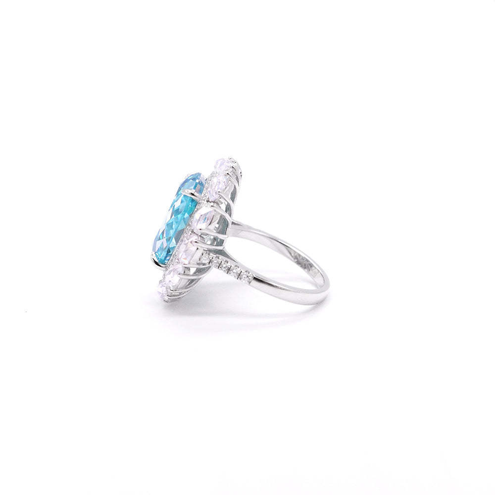 Luxury Blue Oval Cut Diamond 4ct 18k White Gold Plated Engagement Ring, Necklace, Earrings Set | Mix Mix Style-Mix MIx Style
