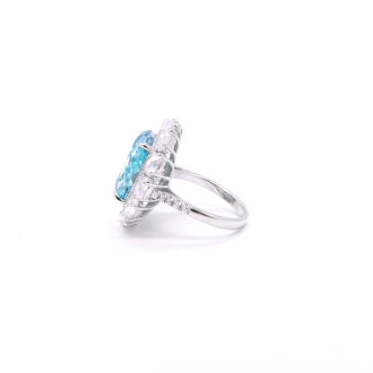 Luxury Blue Oval Cut Diamond 4ct 18k White Gold Plated Engagement Ring, Necklace, Earrings Set | Mix Mix Style-Mix MIx Style
