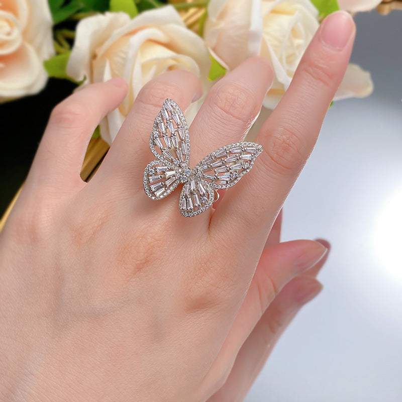 Mujing Jewelry S925 Silver New Style Exaggerated Seiko Butterfly Sterling Silver Ring Wide Version European and American Wholesale Jewelry-Mix MIx Style