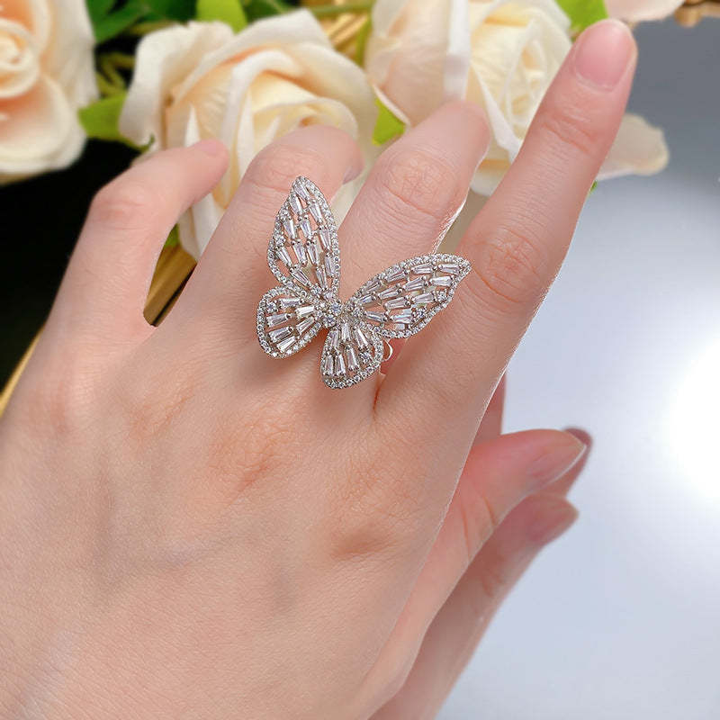 Mujing Jewelry S925 Silver New Style Exaggerated Seiko Butterfly Sterling Silver Ring Wide Version European and American Wholesale Jewelry-Mix MIx Style