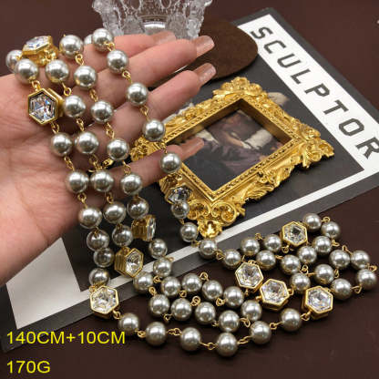 Slver Vintage Classic Multi-Layer Grey/ White PEarls Luxury 18k Gold Plated Long Necklace Jewelry | Mix Mix Style-Mix MIx Style