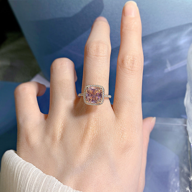 Solitarie Pink Asscher Cushion Cut Moissanite Diamonds 4ct 18k White Gold Plated Engagement Ring-Mix MIx Style