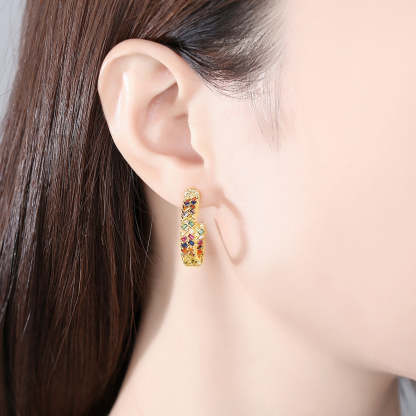 Trendy Multicolor Moissanite Diamonds Elegant 18k Vermeil/White Gold Plated Vintage Hoop Earrings | Mix Mix Style-Mix MIx Style